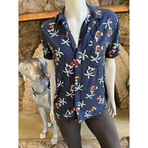 Disney Mickey Mouse Button Down Short Sleeve Rayon Palm Tree Shirt Women's S - Picture 1 of 7