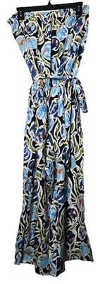 Renee C Women Multicolor Linen Strapless Jumpsuit Size Large Coastal Boho Summer - Image 1 of 4