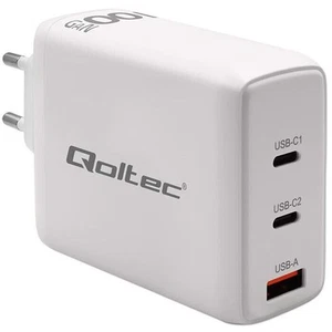 Qoltec Caricatore di rete 100W GaN 5-20V 1.5-3A 2 x USB-C PD 1 x USB QC - Zdjęcie 1 z 8