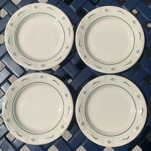 4 Longaberger Pottery Bread & Butter Dessert Plates 7 1/4”Woven Traditions Green - Picture 1 of 10