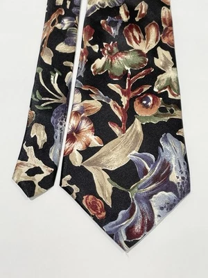 Corbata Don Loper 100 % seda clásica 56” negra azul floral corbata para hombre vintage Foto 1 de 4