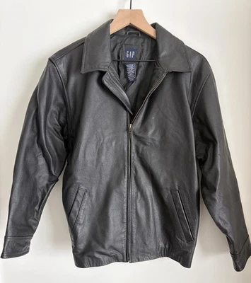 GAP Kids Cowhide Black Leather Full Zip Jacket Y2k Vintage Lined Pockets Sz XXL - Image 1 of 4