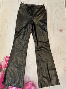 Alice + Olivia Black Classic Teeny Vegan Leather Flare Pants Size 4 - Picture 1 of 10