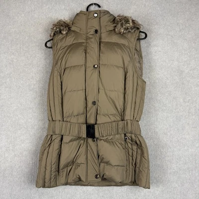 Chaleco acolchado Esprit para mujer 12 caqui marrón plumón de pato cinturón imitación piel ribete capucha Foto 1 de 4
