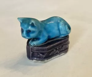 Vintage Chinese Mud Cat Figurine Turquoise W/ Purple Pedestal **Rare Find** - Picture 1 of 8