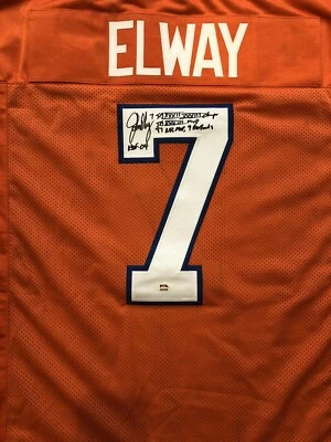 JOHN ELWAY Autographed PSA AUTHENTIC Broncos Throwback Jersey 6 Inscriptions!!! - Image 1 of 4