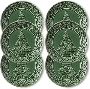 Green Christmas Tree Dinner Plates 10 Inch Set of 6 Dishwasher & Microwave Safe - Picture 1 of 2