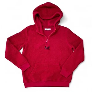 Abercrombie Kids Logo Sherpa Half-Zip Hoodie, Size: 15/16, Red, Boys/Girls -USED - Picture 1 of 3