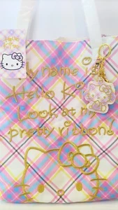 Hello Kitty 50th Dress Tartan Design Series Tote Bag with Bag Charm Set Japan - Picture 1 of 15