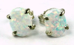925 Sterling Silver Post Earrings, Created White Opal, SE002C - Picture 1 of 4