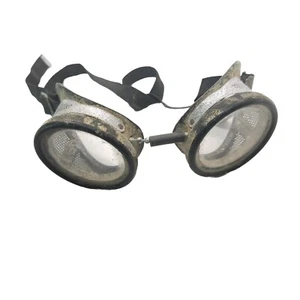 Vintage Goggles Safety Motorcycle Aviator Steampunk Round, Metal Side Shields - Picture 1 of 7