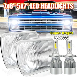 Pair 5x7" 7x6 inch LED Headlight H4 Hi/Lo w/ bulb For Chevy K10 K20 C10 C20 - Picture 1 of 16