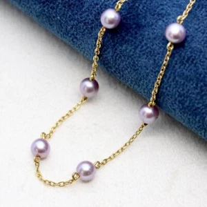 TASAKI Gray Pearl Pearl K18 Yellow Gold Purple Station 17.5cm Pearl - Picture 1 of 24