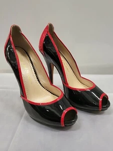 Jean-Michel Cazabat HIGH HEEL RED & BLACK PATENT LEATHER OPEN TOE PUMPS EU 37 - Picture 1 of 12