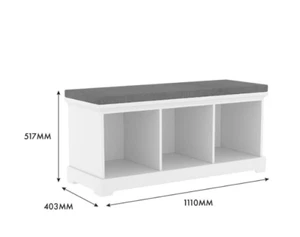 1x3 Bevelled Cube Storage Bench with Cushion- White & Grey - Picture 1 of 2