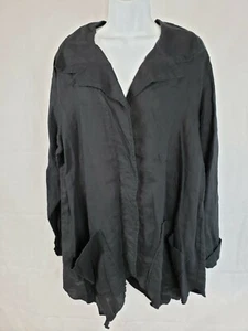NWT Cynthia Ashby Black Women’s Hanky Hem Jacket Long 100% Linen Shirt Button M - Picture 1 of 10