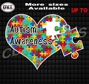 Autism Awareness Puzzle Piece Vinyl Decal Sticker Autism Heart Decals  - Picture 1 of 1