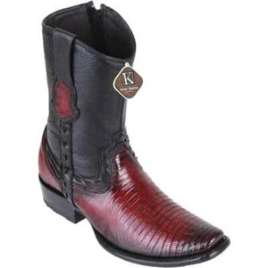 King Exotic BURGUNDY TEJU LIZARD Western Boot Side Zipper Mid Calf EE 479B0743 - Picture 1 of 3