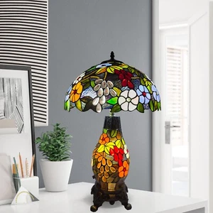 Tiffany Flower Style Cluster Table Lamp 16 inch Multicolor Stained Glass Shade - Picture 1 of 17