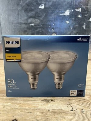 2-pack lot Philips 90W Equiv Bright White PAR38 LED Floodlight Light Bulb 10W - Image 1 of 4