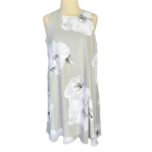 Ellen Tracy Light Grey Floral-Print Shift Dress Women’s Size 12 Spring Summer - Picture 1 of 10