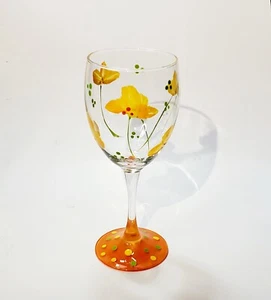 Hand-painted Yellow Floral Deco Long Stem Wine Glass - Imagen 1 de 6