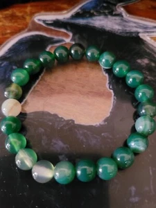 Green Striped Agate   Stone Bead Bracelet Energy - Picture 1 of 2