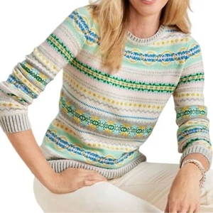 Talbots Fair Isle Sweater Women’s M Ivory Winter Nordic Crew Neck Striped  - Picture 1 of 11