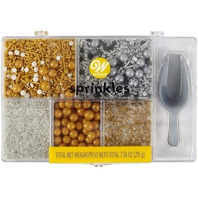 Wilton  Gold Silver  Metallic Sprinkles Tackle Box with Scoop  7.58 Ounces - Image 1 of 3