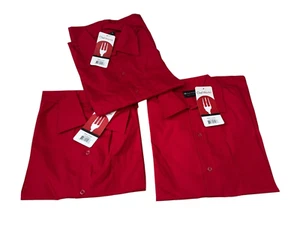 Three Chef Works Men's Red Cafe Short Sleeve Button Down Shirt ~ Small ~ NWT #5 - Picture 1 of 8