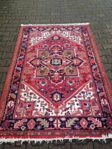 Antiker Heriz Teppich 6x4 ft Handarbeit Wollteppich Orientalisch Bhadohi - Bild 1 von 9
