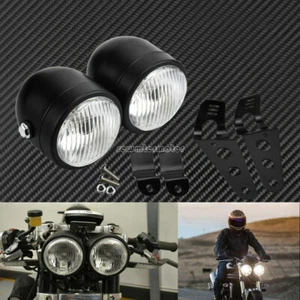 Black Twin Headlight Motorcycle Double Dual Lamp Mount Street Fighter Universal - Picture 1 of 11
