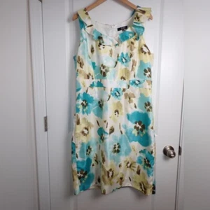 Alex Marie Damen ärmelloses Kleid Gr. 16 Rüschenkragen türkis gelb geblümt - Bild 1 von 10