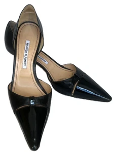 Manolo Blahnik Black Pointed Toe Mary Jane Pump Kitten Heels Size EUR 40.5 US 10 - Picture 1 of 10