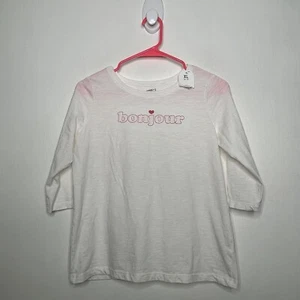 Crazy 8 Bonjour Top Girls Size XL 14-16 White 3/4 Sleeve Shirt French - Picture 1 of 4