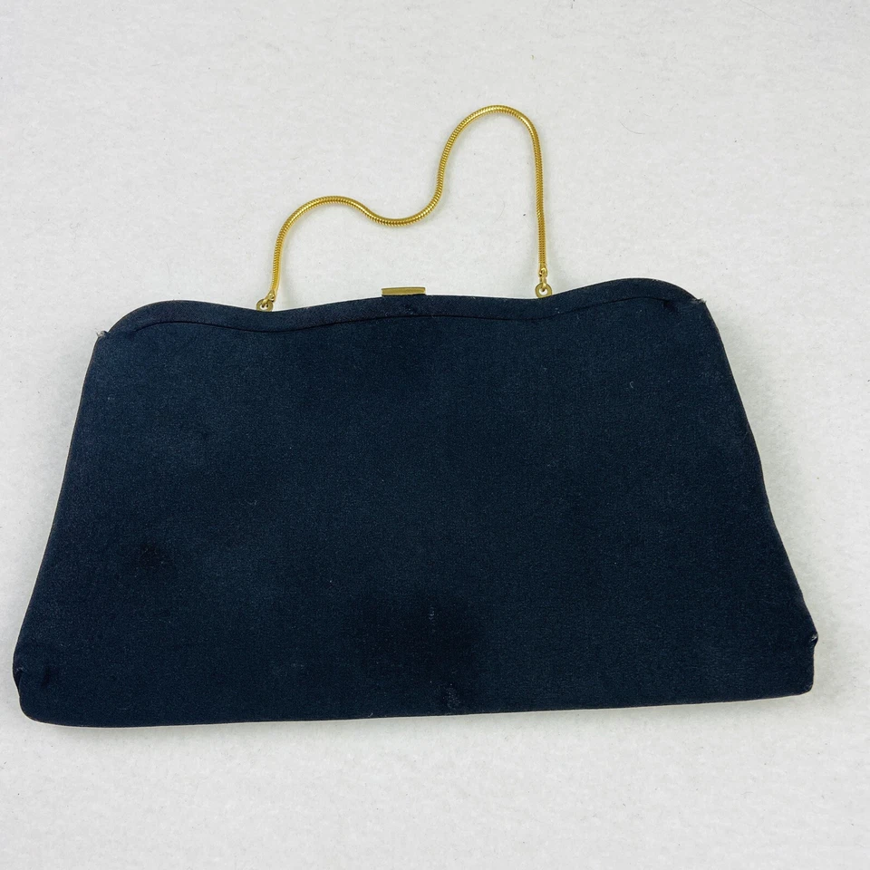 Bolso sin asas retro vintage de los años 50 Cartera negra Marco con bisagras Bloqueo de beso Bolso de mano de noche Foto 1 de 4