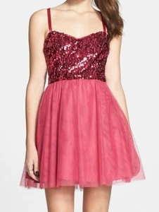 Hailey Logan Womens Juniors Sequin Sleeveless Fit & Flare Pink Dress Size 5/6 - Picture 1 of 2