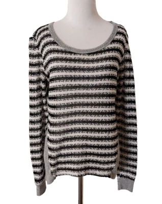 VINTAGE HAVANA CROCHET KNIT SWEATER BLACK WHITE GRAY STRIPES LONG SLEEVE MEDIUM - Image 1 of 4