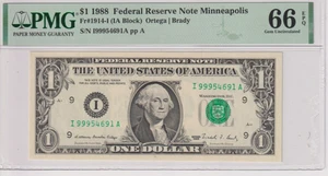 *ONLY 8 HIGHER* Fr 1914-I 1988 $1 FRN I99954691A PMG 66EPQ MINNEAPOLIS GREENSEAL - Picture 1 of 2