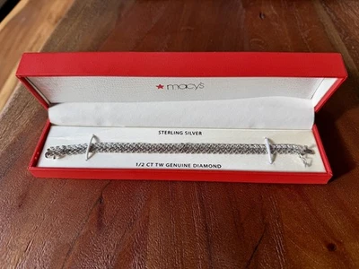 NUEVO Brazalete para mujer Macy's de 1/2 quit. TW de diamantes genuinos de plata de ley de 7"" Foto 1 de 4