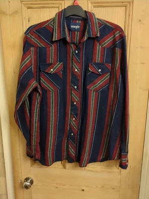 Vintage Wrangler Western Pearl Snap Striped Flannel Cotton Shirt Size XL P2P 25 - Image 1 of 4