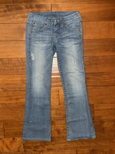 Vintage True Religion Jeans Women 29 Blue Becky Bootcut Distressed Denim Stretch - Picture 1 of 21