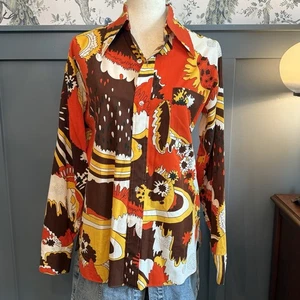 Vintage 70er Arrow Phase 2 Herren 15-15,5 Button Down Disco Hemd Groovy Psychedeli - Bild 1 von 9