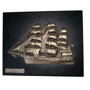 Vintage Clipper Ship Wall Plaque Cliper Suecia 1860 Decor silver metal timeless - Picture 1 of 6