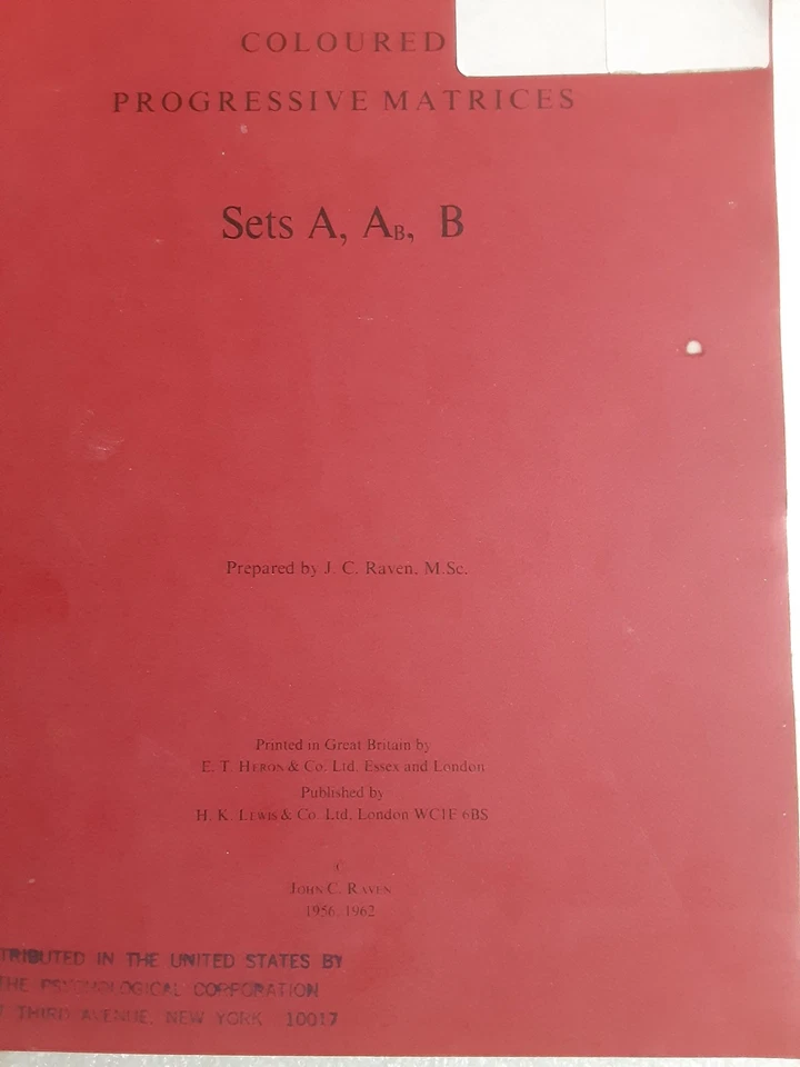 Colored Progressive Matrices, Sets A,Ab & B,  by Raven, J. C (FOR ANALYSIS) - Image 1 of 4