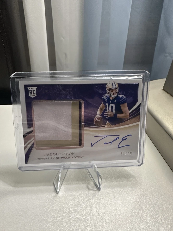 2020 Panini Immaculate Collegiate - Premium Patch RC Auto Jacob Eason Silver /49 - Image 1 of 1