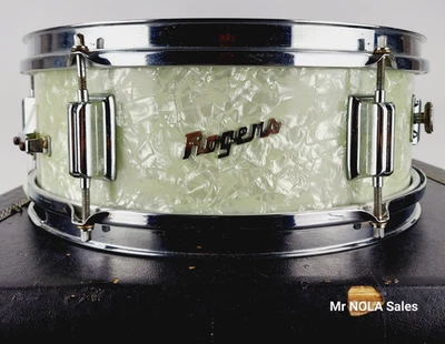 Tambor redoblante Rogers Luxor años 60 5x14 blanco perla marina 6 tacos cola de castor Foto 1 de 4