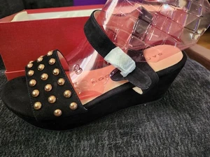 Sacha London INSTANT Black Suede Studded Platform Wedge Sandal Size 8 NEW - Picture 1 of 7
