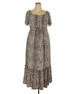 Avenue Women's Plus Size 18-20 Leopard Print Belted Midi Milkmaid Ruffle Dress - Picture 1 of 5