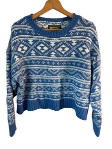 American Eagle Sweater Women Blue White Cropped Pullover Knit Winter Y2K Ski XL - Picture 1 of 7